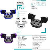 Écouteurs de sport de jeu HOT, écouteurs étanches TWS, design double porte coloré, écouteurs sans fil BT F72