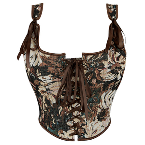 Robe Corset <span class=keywords><strong>Vintage</strong></span> Florale Renaissance pour Femme, Style Quotidien, avec Bretelles, Ceinture, Gilet Ajusté, Bustier à Cordon et Débardeur à Nouer - Product Image 1