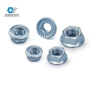 Atacado M5-M20 DIN6923 Hexagonal <span class=keywords><strong>Flange</strong></span> Porca Zincado Acabamento Grau 10 Azul-Branco com Dentes - Product Image 1