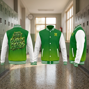 Chaqueta Varsity Verde Personalizada, Clase de 2026, Impresión Personalizada, Unisex, Cierre de Botones, Ropa Universitaria - Product Image 2