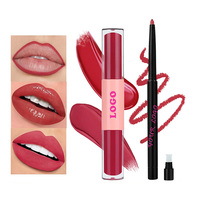 Brillant à lèvres brillant et mat à double extrémité Ensemble de rouge à lèvres personnalisé avec aiguiseur Couleur d'automne et rouge à lèvres nude et brillant 2 en 1