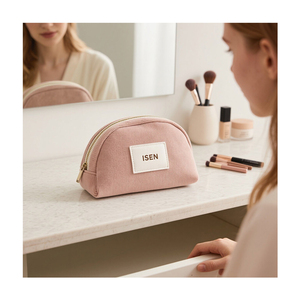 ISEN Dusty Kosmetiktasche aus Cord mit Reißverschluss, weicher gerippter Stoff, ästhetische Schale für Make-up-Organizer, Reise und täglichen Gebrauch - Product Image 1