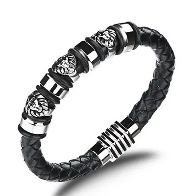 Wholesale Punk Rock Style Egyptian Pharaoh Shaped Genuine Leather Bracelet Men bracelet making kit beads