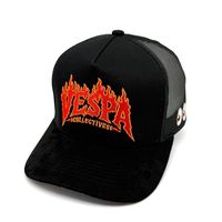 Casquette Trucker Unisexe Personnalisée avec Lettres Flammes Brodé(e)s, Réglable, en Coton avec Maille Avant et Dos en Maille, Style Street Punk, 5 Panneaux