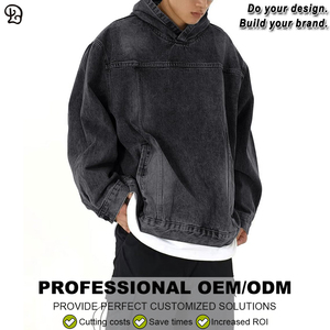 Benutzer definierte Hersteller Casual Denim Hoodies Jacken Vintage Distressed <span class=keywords><strong>Jean</strong></span> Übergroße Sweatshirts Pullover Tops für Männer Stylish - Product Image 2