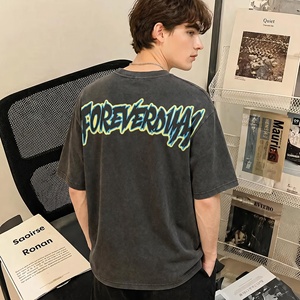 Camiseta de punto extragrande OEM al por mayor, personalizada con estampado DTF, pedrería y gráficos desgastados, a la moda, para hombre, estilo urbano. - Product Image 2