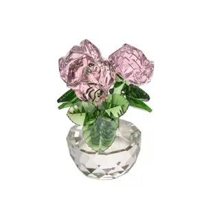 Розовая Хрустальная роза букет цветов фигурки орнамент в подарочной коробке