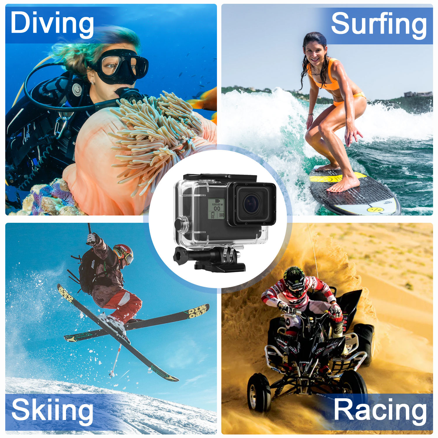 Waterproof Housing Accessories Kit for GoPro Hero 5 6 7 Black Action Camera Protective Case with Lens Filter + 12 Pcs Anit-fog