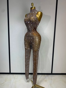 Mono de mujer de malla transparente con pedrería, sexy y lujoso, para actuaciones de baile, celebraciones, discotecas, fiestas de cumpleaños y trajes de escenario. - Product Image 2