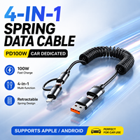 Cable de Datos Retráctil de Nailon 4 en 1 de 100W con Carga Rápida de 3A/5A para Teléfonos Móviles Tipo-C, Auriculares y Tabletas