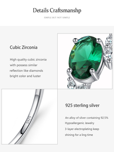 Elegante clásico Dove Egg Emerald Zircon 925 Sterling Silver Eternity Ring Mujeres Oval CZ Compromiso Anillo de bodas para fiestas - Product Image 5