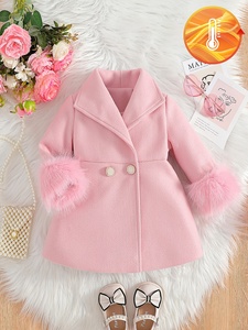 Manteau d'hiver décontracté en fausse fourrure 100 % polyester avec revers et boutons pour bébés filles, fabriqué à Foshan - Product Image 1