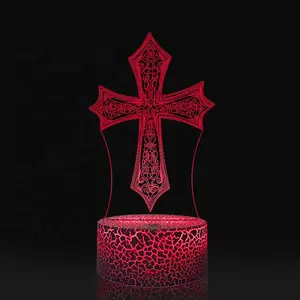 God Cross Jezus Lamp 3D Usb Led Visuele Nachtlampje Creatieve Lichtpunt Gift Nachtkastje Slapen Nachtlampje Mode Tafel lamp