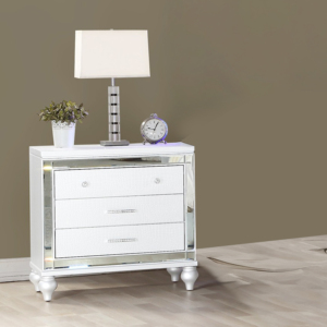 Mesita de Noche Moderna con Espejo, Madera Blanca, Cómoda de 3 Cajones, Muebles para Dormitorio - Product Image 1