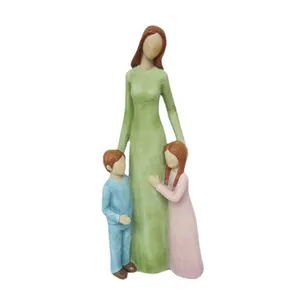 批发手绘树脂母子女儿雕像爱心家庭雕像母亲节独特同情礼物