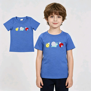 T-shirt à manches courtes pour garçons, broderie escargot personnalisée, nouveaux designs, style frère, vêtements d'été pour enfants - Product Image 1