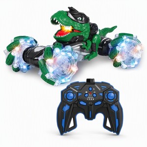 Coche de Acrobacias RC de 9 Canales con Cabeza de Dinosaurio, Temática de Dinosaurio Cromado UV, Giro 360°, Sonido y Luces, Juguete de Control Remoto Recargable para Niños, Regalo para Niños - Product Image 1