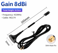 Antenne fouet 433 MHz à base magnétique puissante 3-12 dBi avec bobine de charge et câble RG174 pour connecteur mâle IP67 RHCP, pour véhicule, radio amateur et module LoRa