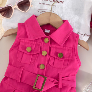 Nuovo Vestito Estivo Senza Maniche in Denim per Ragazze + Cintura, Abito Casual Dolce - Product Image 3