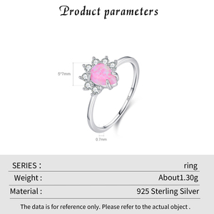 Flower Opal <b>Ring</b> 925 Sterling Silver Prong Setting Round Brilliant Cut Diamond Women's Romantic Engagement <b>Ring</b> - Product Image 2