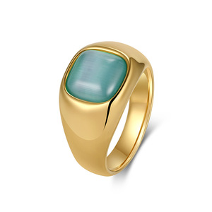 Geometric Cat's Eye Stone <b>Rings</b> Gold Plated <b>Titanium</b> Steel Unisex Jewelry Gift - Product Image 5
