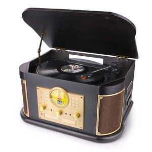 Tocadiscos vintage con caja de madera, directo de fábrica, con altavoz estéreo incorporado, 3 velocidades, función de radio, CD, cinta y ecualizador para el hogar. - Product Image 6