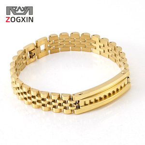Zogxin Stainless Steel Watch Band Gold Tone 18K Plated Durable Men's Bracelet Geometric Design Oval Link - Product Image 1