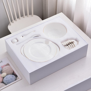 28-Piece Luxury Bone China White <b>Dinnerware</b> <b>Set</b> with Gold Rim <b>for</b> Home Hotel Restaurant or Wedding Use Stocked Custom Logo - Product Image 5