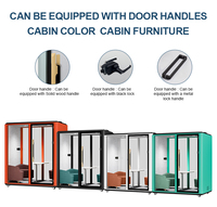 Cabine insonorisée compacte avec porte en verre, poignée en bois et panneau acoustique pour réunions privées