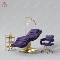Mobilier Esthéticien Salon de Beauté, Lit Facial Courbe à Base Dorée, Lit Cosmétique Électrique pour Cils, Table de Massage de Spa de Luxe, Lit à Cils
