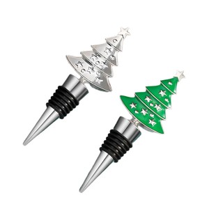 Bouchon de bouteille de vin en métal vert et argenté en forme de sapin de Noël pour les fêtes de fin d'année - Product Image 5