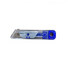 Cuchillo Cortador <span class=keywords><strong>de</strong></span> Acero Inoxidable Easycut con Hoja Autorretráctil <span class=keywords><strong>de</strong></span> <span class=keywords><strong>Seguridad</strong></span>, Botón <span class=keywords><strong>de</strong></span> Empuje, Mango <span class=keywords><strong>de</strong></span> Plástico ABS OEM, Abrecartones - Product Image 1