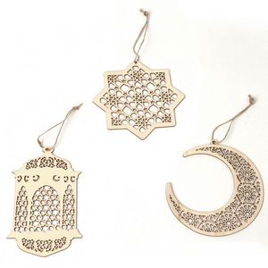 Venta al por Mayor de Lámparas Decorativas de Madera de Álamo con Diseño Creativo de Luna y Estrella Hexagonal, Estilo Árabe de Oriente Medio, 3 Piezas, Decoración para el Hogar - Product Image 1