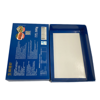 Dossier d'emballage personnalisé en papier bleu recyclable pour aliments surgelés, avec couvercle étanche et pelliculage mat, imprimé du logo crevettes et poisson