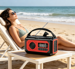Radio météo solaire à manivelle 10000mAh avec batterie rechargeable, lampe torche LED AM/FM/WB - Product Image 1