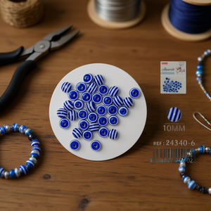 Perline blu a strisce Ilan Abalorio da 10 mm per la creazione di gioielli - Product Image 3