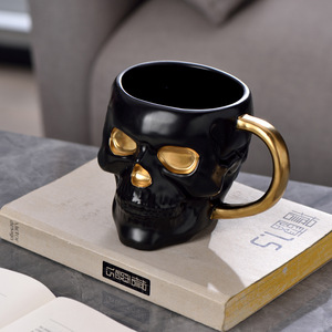 DAMAI Happy Halloween Hit 3D Sculpted White Black Skull Mug Ghost Ceramic Party Cups for Halloween Tableware & Decorations - Product Image 2
