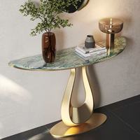 Table console en acier inoxydable avec plateau en marbre, base sur piétement, design moderne, meubles de salon, stable, durable, luxe, villa