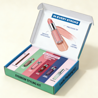 Boîte de maquillage en papier kraft enduit personnalisé de luxe, boîte de kit de maquillage de haute qualité, kit de sourcils personnalisé UV et emballage combiné pour rouge à lèvres