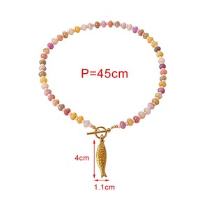 Boho Multicolor <b>Beaded</b> Necklaces With Gold Fish Pendant Natural Stone Women's Party Jewelry - Product Image 4
