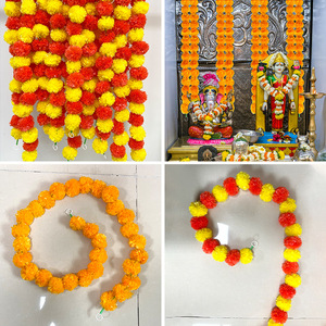 Guirlande de marigolds en gros pour Diwali, 5 pièces de 1,5 mètre de long, fleurs artificielles de marigolds pour la prière indienne, mariage, Noël - Product Image 4