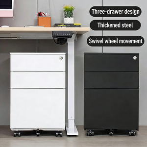 Armoire de classement mobile en acier moderne, compacte, à profil bas, écologique, à 3 tiroirs avec <span class=keywords><strong>roulettes</strong></span> pour le rangement de bureau à domicile dans les petits espaces - Product Image 4