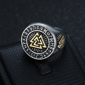 Châu Âu Và Mỹ Retro Phong Cách Người Đàn Ông Của Thép Không Gỉ Celtic Knot Nhẫn Cổ Điển Viking Bắc Âu Tam Giác Biểu Tượng Valknut Nhẫn - Product Image 3