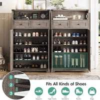 Meuble à chaussures de style farmhouse de 48 pouces avec étagère ouverte et 2 tiroirs, rangement d'entrée à 5 niveaux avec étagères réglables à 3 positions, pour couloir.