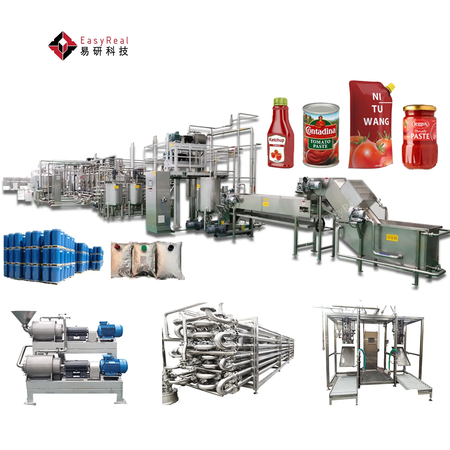 Línea de producción automática a pequeña escala, máquina de procesamiento de plantas, pasta de tomate, salsa de tomate