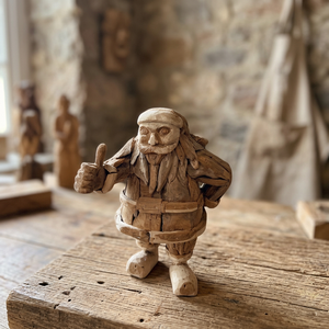 Figura de Santa Claus Rectangular Tallada a Mano en Raíz de Teca, Diseño Tradicional, para Uso en Interiores, Decoración para Hogar u Oficina, Gubuk Bali, Montaje en Suelo - Product Image 3