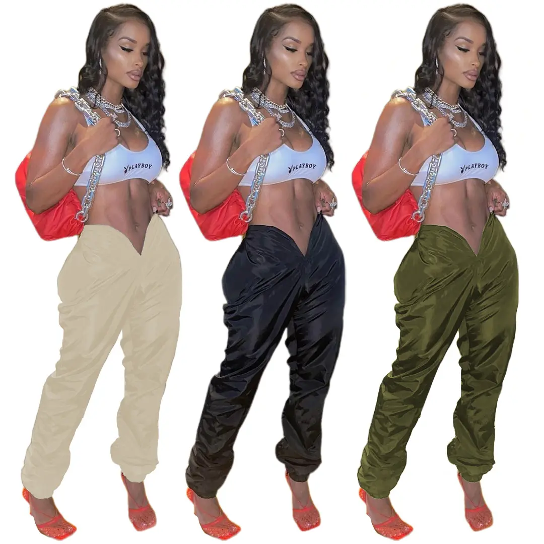 Fashion Hot Selling Solid Color Low Waist Pockets Stretch Sexy Women Jogger Pants