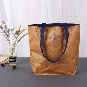 Eco-Friendly Custom Printed Logo Storage Bag Washable Kraft Paper Handbag for Shopping Durable and Stylish - Product Image 4