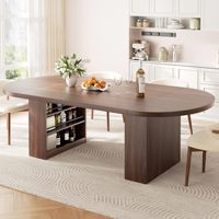 Table à manger ovale extensible SENYU, style moderne et luxueux, en bois noir, base cannelée, écologique, durable, 8 places, meubles de salle à manger