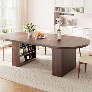Table à manger rectangulaire extensible en bois noir de luxe moderne avec base cannelée, écologique et durable - Product Image 5